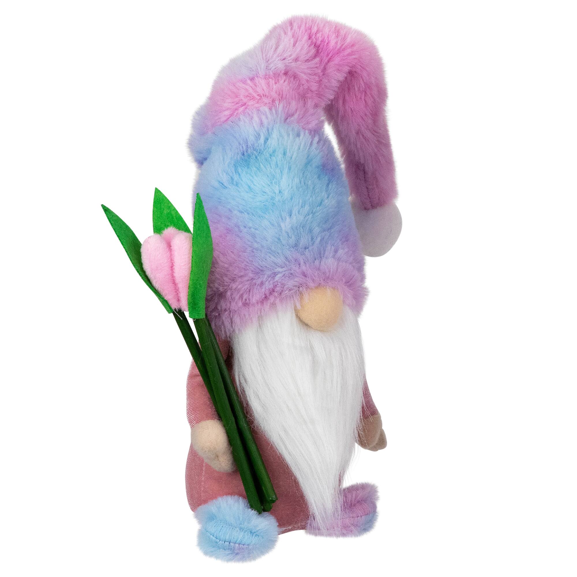 15" Purple & Blue Gnome Boy with Tulips Spring Figurine